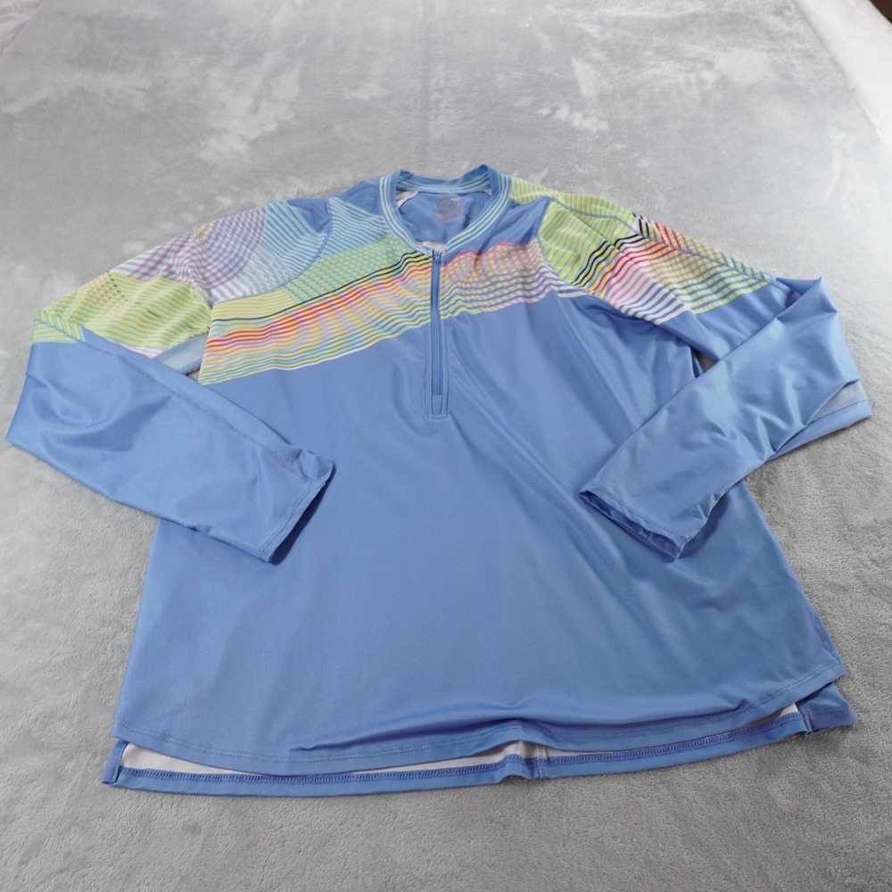 Lucky In Love Shirt Womens XL Blue Mock Neck Long Sleeve Zip Athletic Pullover - Picture 9 of 11